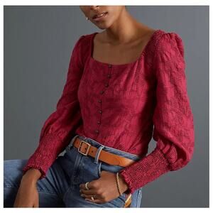 Anthropologie dark red square neck long sleeve crop top size M